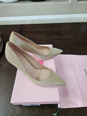 Kate Spade Valerie Gold Glitter Heel Pump Shoe Size 7.5 B K0255 NIB